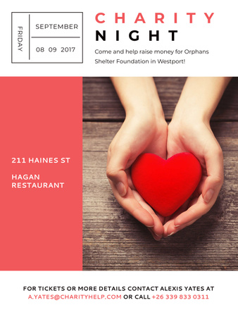 Ontwerpsjabloon van Poster US van Charity event Hands holding Heart in Red
