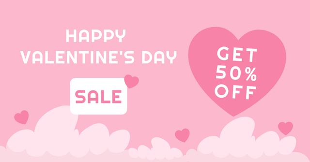 Valentine's Day Discount Announcement on Pink Facebook AD Design Template