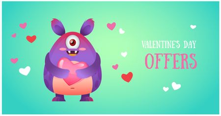 Valentine's day Offer with Cute Monster Facebook AD Modelo de Design