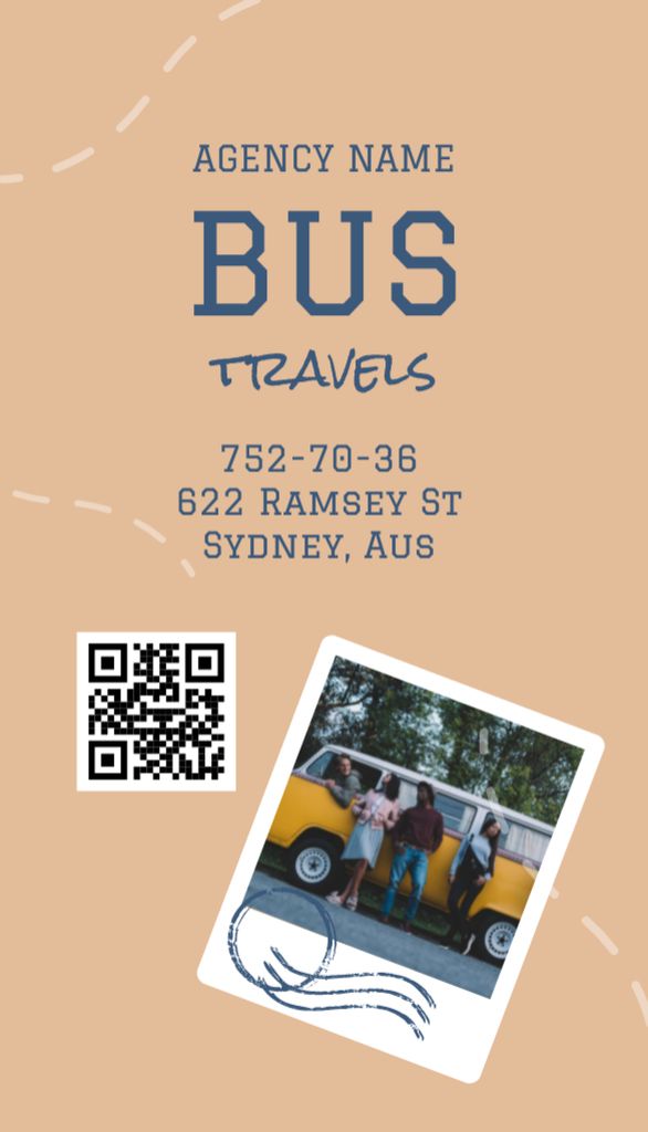 Exciting Bus Travel Adventures Announcement From Agency Business Card US Verticalデザインテンプレート