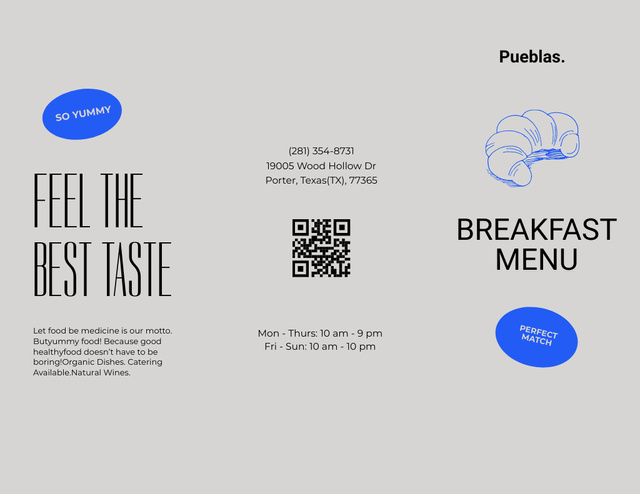 Breakfast Menu Announcement with Croissant Menu 11x8.5in Tri-Fold – шаблон для дизайну