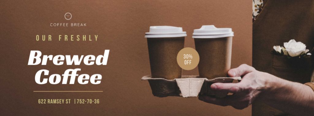 Discounted Coffee Takeaway Offer In Coffee Shop Facebook cover Modelo de Design
