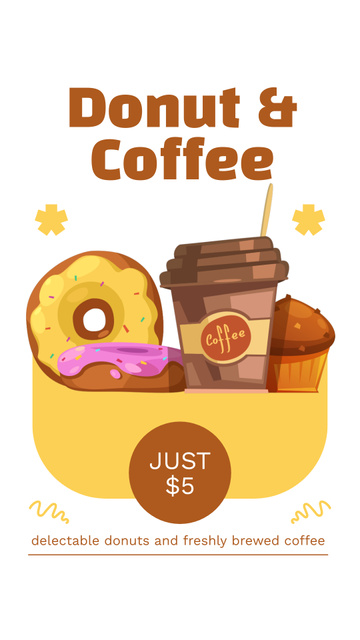 Doughnut Shop Promo with Illustration of Coffee and Desserts Instagram Video Story Design Template