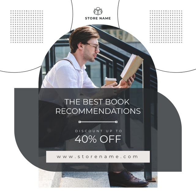 Handsome Man Reading Book on Stairs Instagram Design Template