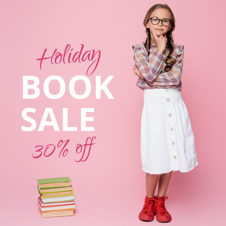 Books Sale Announcement with Adorable Kid Instagram Design Template
