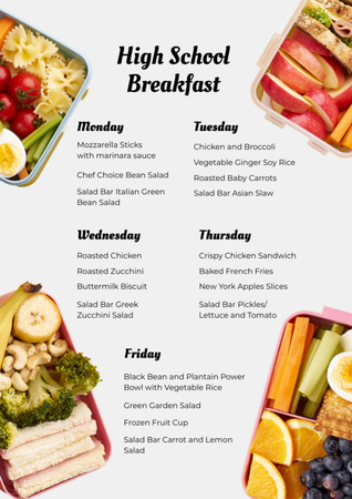 Nutrient-rich School Breakfast In Lunch Boxes For Everyday Offer Menu Design Template