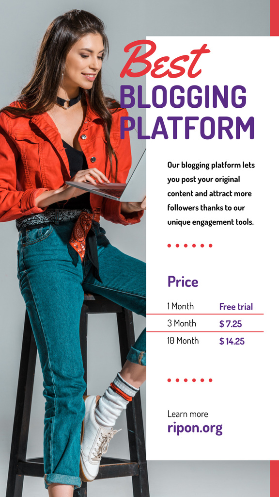 Modèle de visuel Blogging Platform Offer Woman Typing on Laptop - Instagram Story