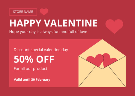 Discount on All Goods in Honor of Valentine's Day Card Design Template