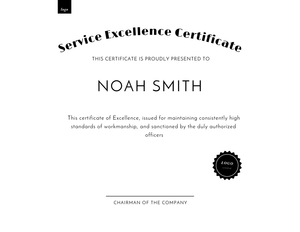 Award of Excellence from Company Certificate Design Template