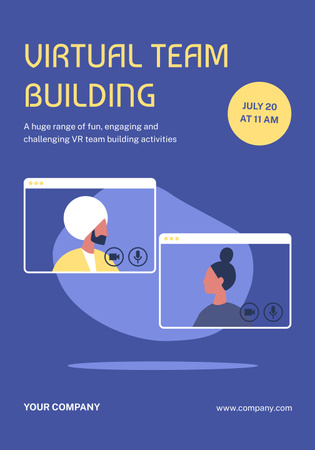 Virtual Team Building Announcement with Colleagues Poster 28x40in Modelo de Design