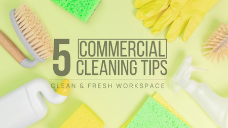 Espaço de trabalho de limpeza comercial com detergentes YouTube intro Modelo de Design