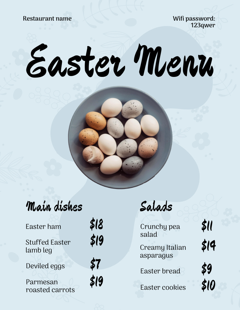 Plantilla de diseño de Easter Dishes Offer with Eggs in Bowl Menu 8.5x11in 