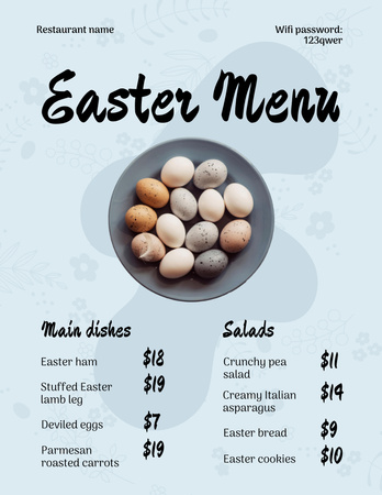Easter Dishes Offer with Eggs in Bowl Menu 8.5x11in Design Template