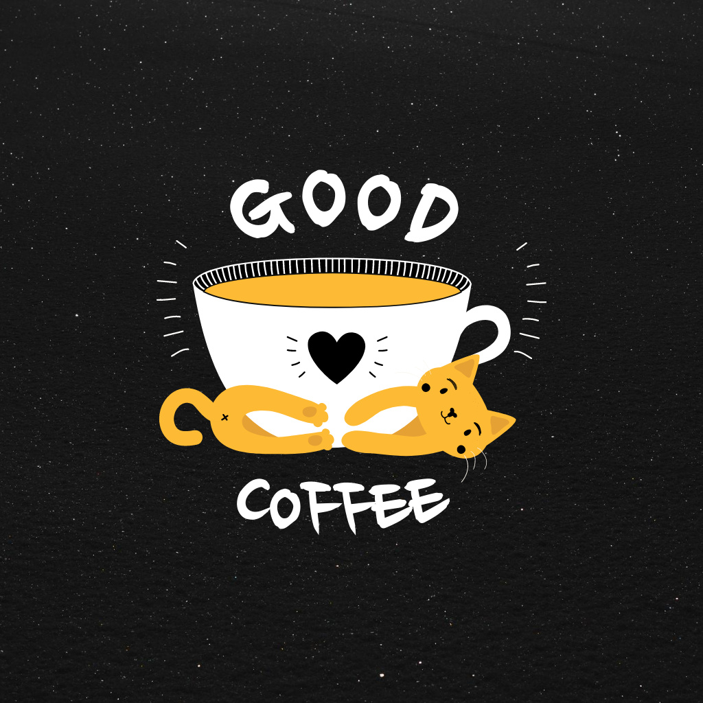 Coffee House Emblem with Cute Cat Logo Modelo de Design