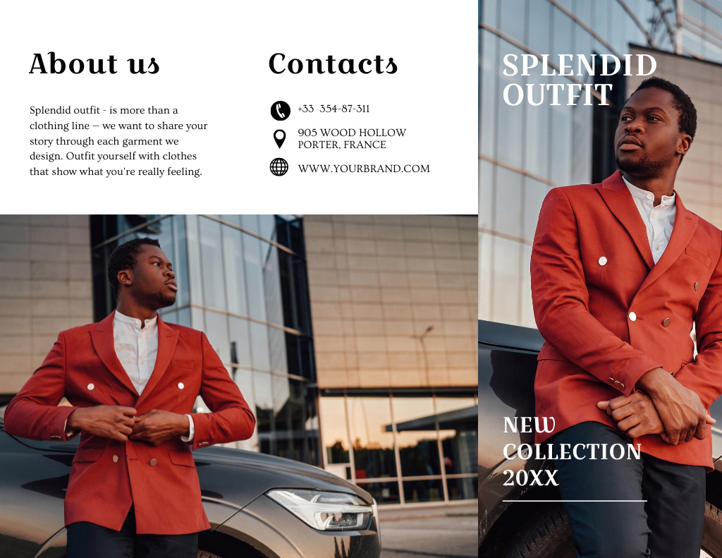 Fashion Sale with Stylish Man in Bright Outfit Brochure 8.5x11in Design Template