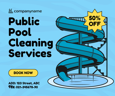 公共プール清掃サービスの割引を提供 Large Rectangleデザインテンプレート