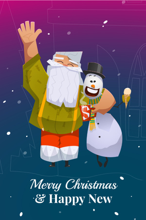 Christ,as greeting Santa Claus with snowman Tumblr Design Template