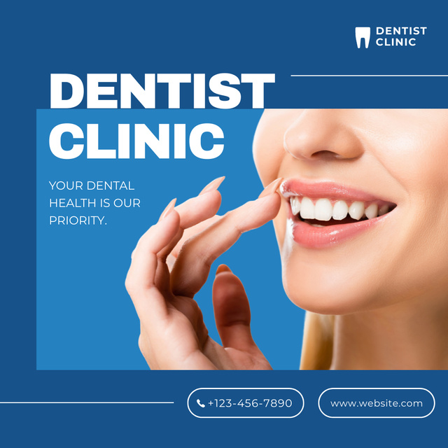 Modèle de visuel Dental Clinic Services with Woman with Perfect Smile - Animated Post