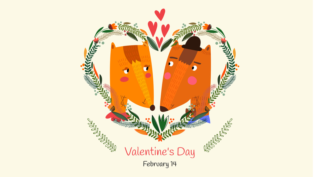 Valentine's Day Greeting with Cute Foxes FB event cover Tasarım Şablonu