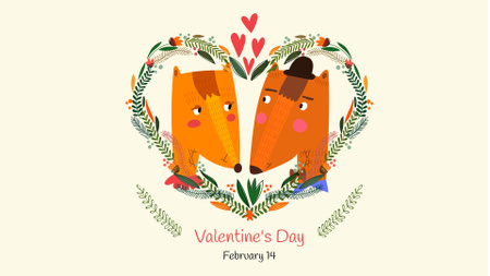 Valentine's Day Greeting with Cute Foxes FB event cover Design Template