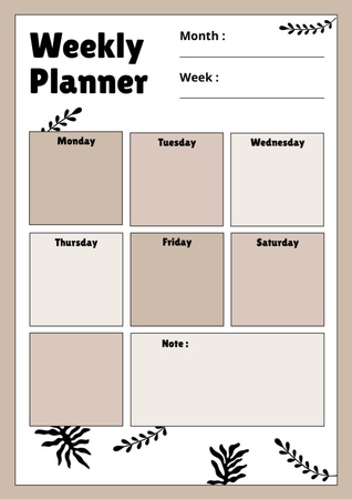 Planner Semanal com Folhas em Marrom Schedule Planner Modelo de Design