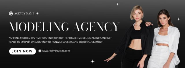 Modeling Agency Ad on Black Gradient Facebook cover Šablona návrhu