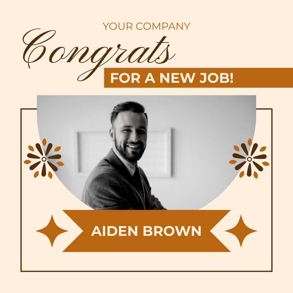 Greetings for a New Job to Man on Beige LinkedIn post Design Template