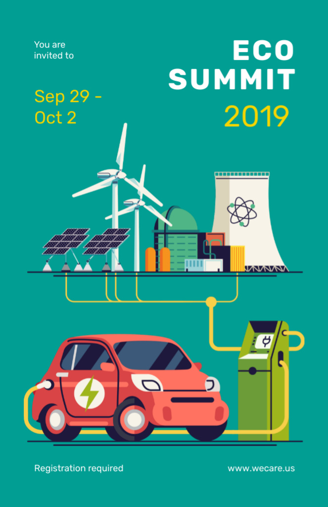 Energy Saving Technologies Summit on Green Invitation 5.5x8.5in Design Template