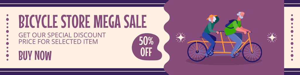 Mega Sale in Bicycle Store Announcement on Purple Twitterデザインテンプレート