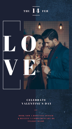 Couple drinking wine on Valentines Day Instagram Story Design Template