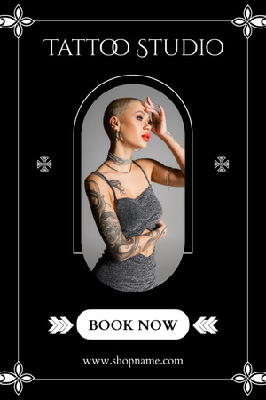 Oferta de serviço de estúdio de tatuagem com reserva Pinterest Modelo de Design