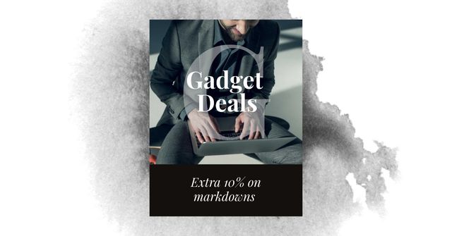 Gadgets Sale with Man working on Laptop Facebook ADデザインテンプレート