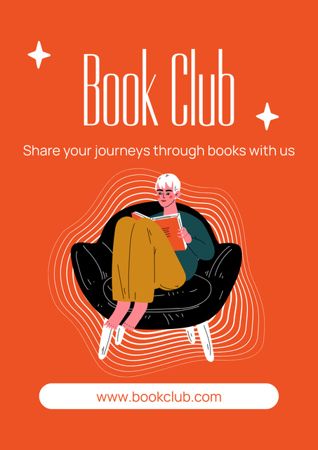 Vivid Orange Ad of Book Club Poster Πρότυπο σχεδίασης