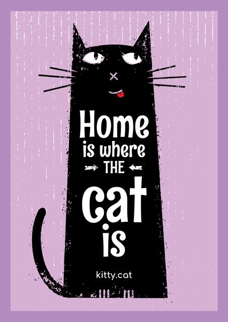 Pet Adoption Quote with Funny Cat in Purple Poster Modelo de Design