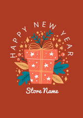Happy New Year Wishes Illustrated with Gift Box