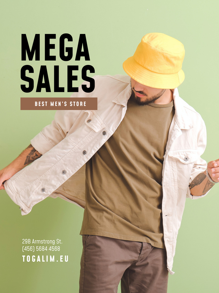 Male Store Sale with Stylish Guy Poster USデザインテンプレート