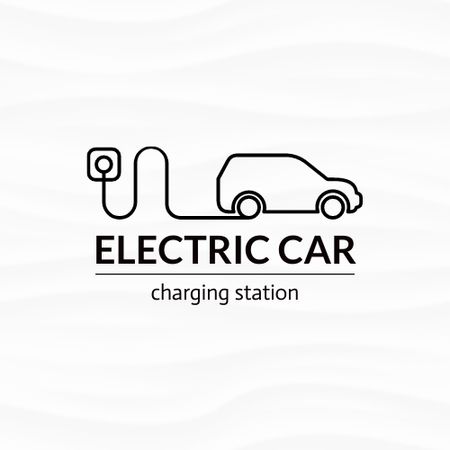 Electric Car at Charging Station Logo Design Template