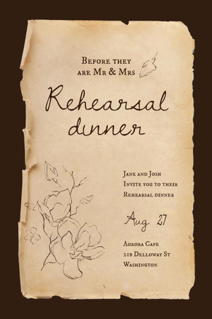 Rehearsal Dinner Announcement with Flowers Illustration Invitation 6x9in Design Template