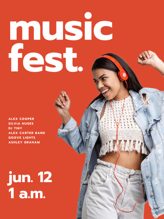 Music Fest announcement with Girl on street Poster US Design Template