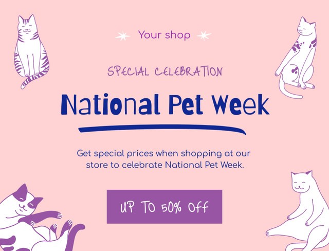 Pet Shop Discount for National Pet Week Postcard 4.2x5.5in – шаблон для дизайну