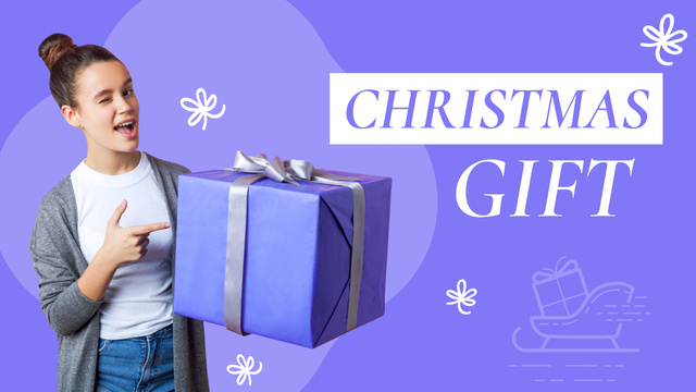 Woman with Box on Christmas Gift Purple Youtube Thumbnail Design Template
