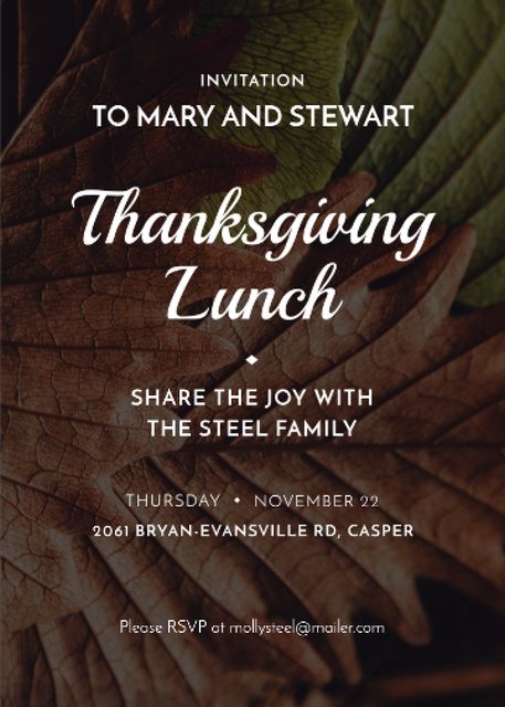 Ontwerpsjabloon van Invitation van Thanksgiving Lunch with Autumn Leaves