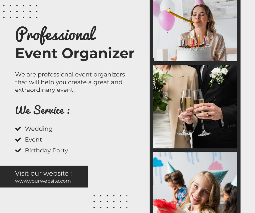Designvorlage Professional Organization of Birthdays and Weddings für Facebook