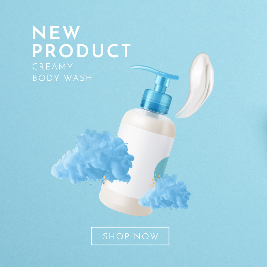New Beauty Products Ad with Body Cream In blue Instagram Design Template