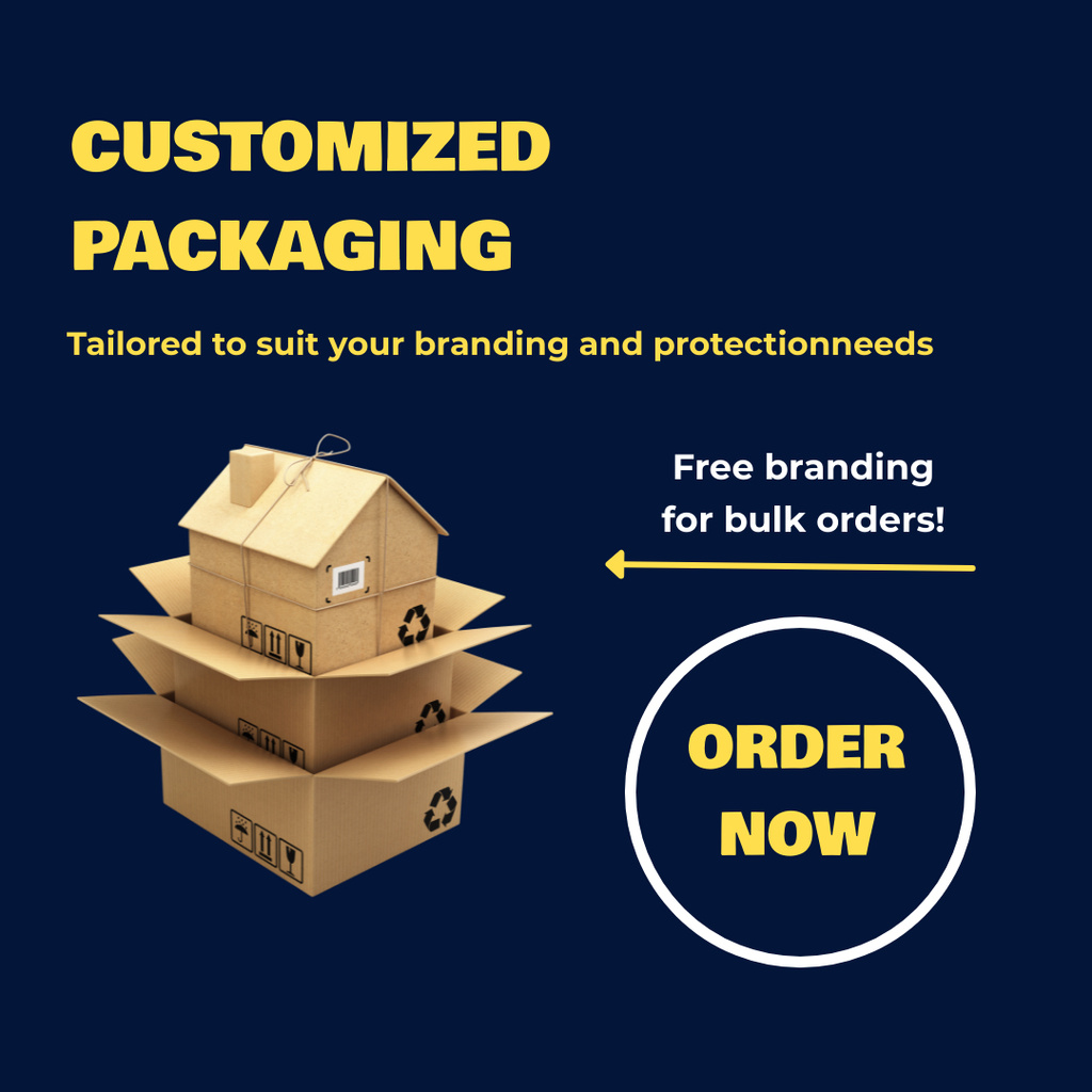 Customized Packaging and Free Branding of Boxed Parcels Instagram AD Πρότυπο σχεδίασης