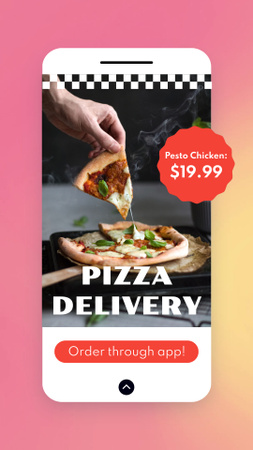Designvorlage Pizza-Lieferservice mit mobiler Anwendung für Instagram Video Story