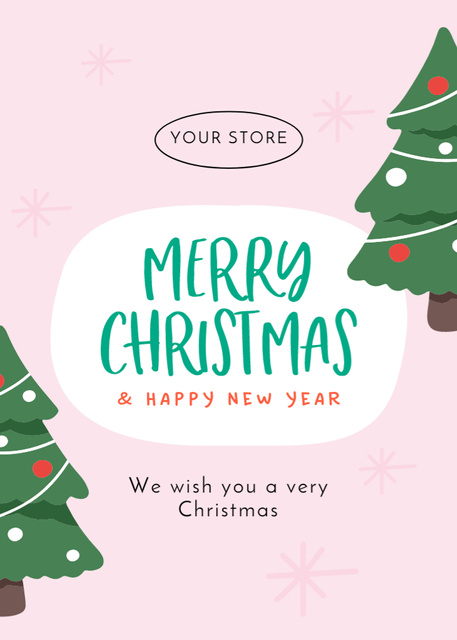 Ontwerpsjabloon van Postcard 5x7in Vertical van Unforgettable Christmas and New Year Cheers with Trees