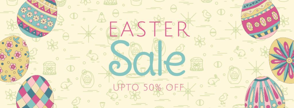 Easter Sale Announcement with Traditional Painted Easter Eggs Facebook cover – шаблон для дизайна