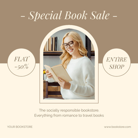 Special Book Sale Ad with Woman Reading Instagram Design Template