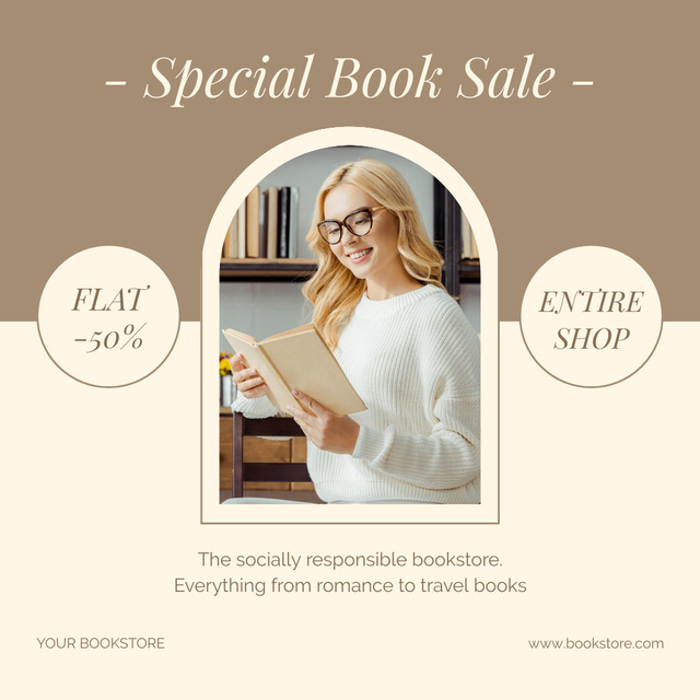 Special Book Sale Ad with Woman Reading Instagram Modelo de Design